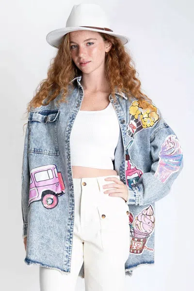 Blue Velvet Making Memories Denim Shacket In Light Blue