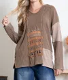 Blue Velvet Multi Fabric Lace Inset Hooded Top In Brown In Brown