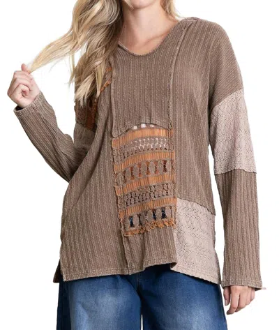 Blue Velvet Multi Fabric Lace Inset Hooded Top In Brown