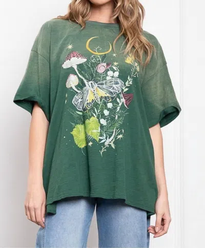 Blue Velvet Natural Print Mineral Wash Tee In Dark Green