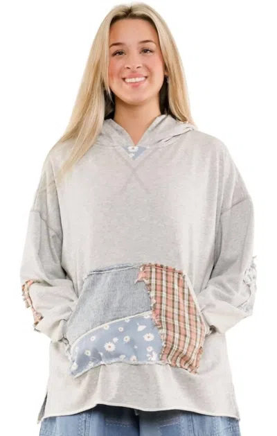 Blue Velvet Patch Print Hoodie In Gray
