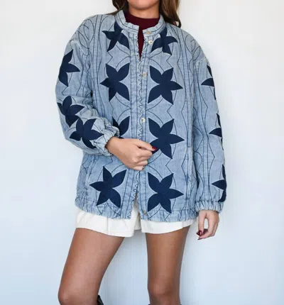Blue Velvet Quilted Denim Jacket In Blue
