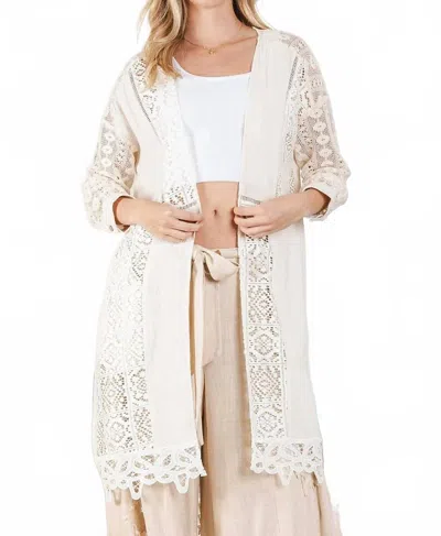 Blue Velvet Women's Lace Inset Cardigan In Natural In White