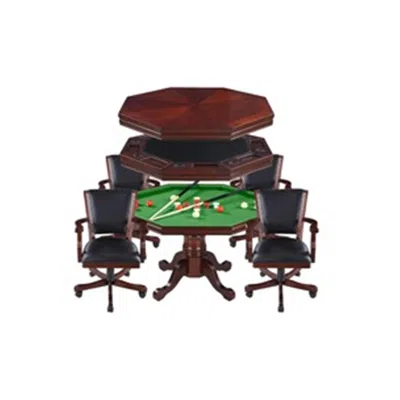 Blue Wave Kingston Walnut 3-in-1 Poker Table With 4 Arm Chairs In Brown