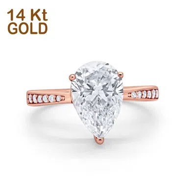 Pre-owned Blueappleco 14k Rose Gold Teardrop Pear Bridal Wedding Engagement Ring Simulated Cz In Pink