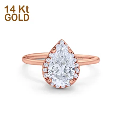 Pre-owned Blueappleco 14k Rose Gold Teardrop Pear Wedding Ring Simulated Cubic Zirconia In Pink