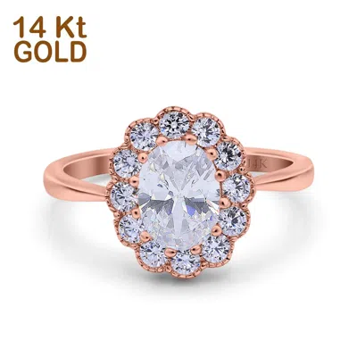 Pre-owned Blueappleco 14k Rose Gold Vintage Floral Oval Bridal Wedding Engagement Ring Simulated Cz In Pink