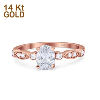 Pre-owned Blueappleco 14k Rose Gold Vintage Style Oval Bridal Wedding Engagement Ring Simulated Cz In Pink