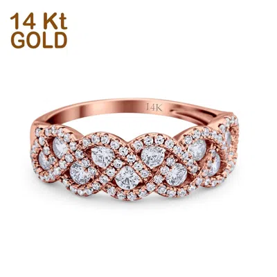 Pre-owned Blueappleco 14k Rose Gold Weave Crisscross Infinity Ring Round Simulated Cubic Zirconia In Pink