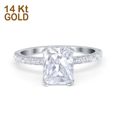 Pre-owned Blueappleco 14k White Gold Art Deco Radiant Cut Engagement Ring Simulated Cubic Zirconia In Pink