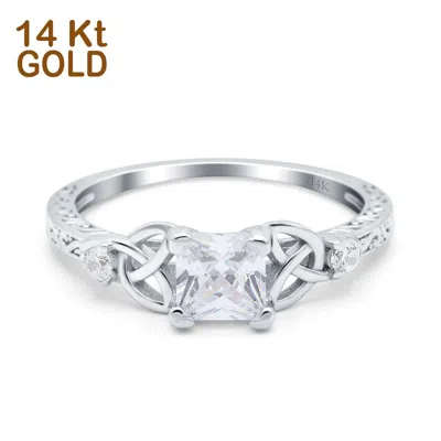 Pre-owned Blueappleco 14k White Gold Cushion Celtic Art Deco Engagement Ring Simulated Cubic Zirconia