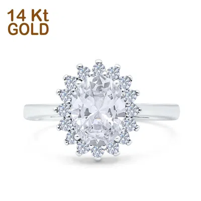 Pre-owned Blueappleco 14k White Gold Halo Art Deco Oval Wedding Ring Simulated Cubic Zirconia In Pink