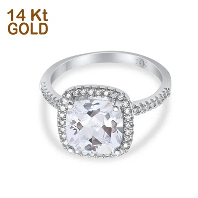 Pre-owned Blueappleco 14k White Gold Halo Cushion Bridal Simulated Cz Wedding Engagement Ring In Pink