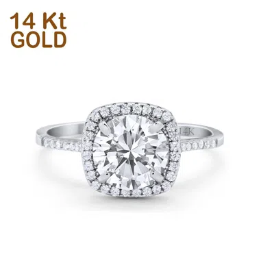 Pre-owned Blueappleco 14k White Gold Halo Round Bridal Wedding Engagement Ring Simulated Cz In Pink