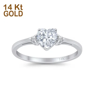 Pre-owned Blueappleco 14k White Gold Heart Promise Bridal Simulated Cz Wedding Engagement Ring In Pink