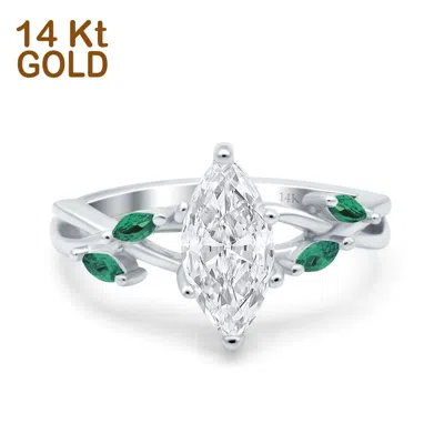 Pre-owned Blueappleco 14k White Gold Infinity Twist Green Emerald Marquise Wedding Ring Simulated Cz In Pink