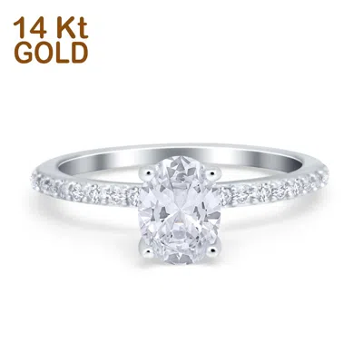 Pre-owned Blueappleco 14k White Gold Oval Solitaire Accent Engagement Rings Simulated Cz In Silver