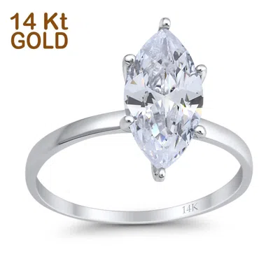Pre-owned Blueappleco 14k White Gold Solitaire Marquise Bridal Wedding Engagement Ring Simulated Cz In Silver
