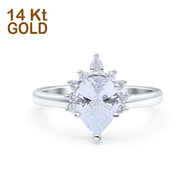 Pre-owned Blueappleco 14k White Gold Teardrop Art Deco Pear Simulated Cz Wedding Engagement Ring In Silver