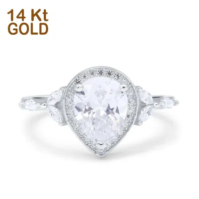 Pre-owned Blueappleco 14k White Gold Teardrop Pear Art Wedding Halo Ring Round Marquise Simulated Cz In Silver