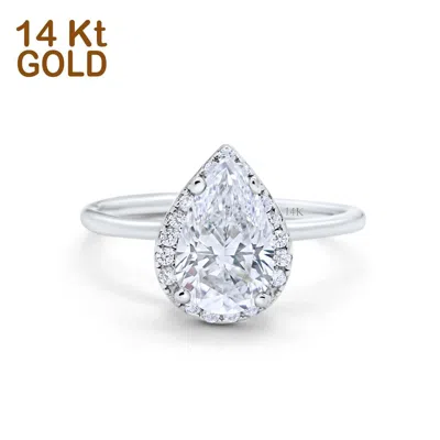 Pre-owned Blueappleco 14k White Gold Teardrop Pear Wedding Ring Simulated Cubic Zirconia In Silver