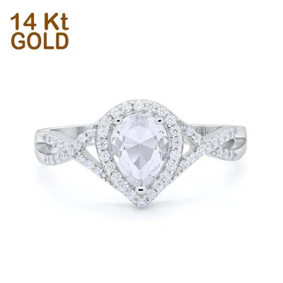 Pre-owned Blueappleco 14k White Gold Teardrop Wedding Promise Ring Infinity Round Simulated Cz In Silver