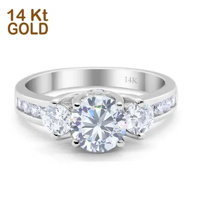 Pre-owned Blueappleco 14k White Gold Three Stone Wedding Ring Simulated Cubic Zirconia In Silver