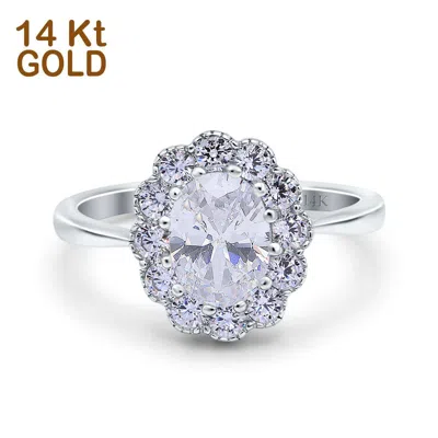 Pre-owned Blueappleco 14k White Gold Vintage Floral Oval Bridal Wedding Engagement Ring Simulated Cz In Silver