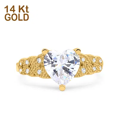 Pre-owned Blueappleco 14k Yellow Gold Accent Heart Promise Ring Simulated Cz Wedding Engagement Ring In Silver