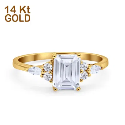 Pre-owned Blueappleco 14k Yellow Gold Art Deco Emerald Cut Engagement Ring Marquise Round Simulated Cz In Silver