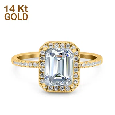 Pre-owned Blueappleco 14k Yellow Gold Emerald Cut Art Deco Bridal Wedding Engagement Ring Simulated Cz In White