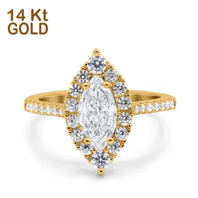 Pre-owned Blueappleco 14k Yellow Gold Halo Marquise Art Deco Wedding Engagement Ring Simulated Cz In Silver