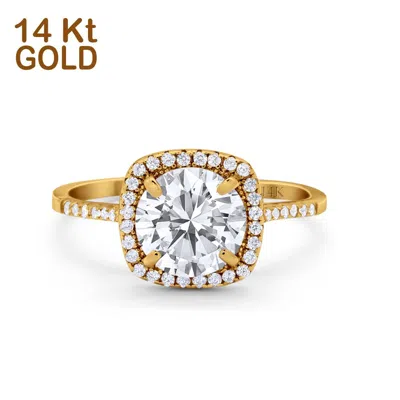 Pre-owned Blueappleco 14k Yellow Gold Halo Round Bridal Wedding Engagement Ring Simulated Cz In Silver