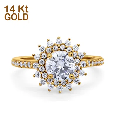 Pre-owned Blueappleco 14k Yellow Gold Halo Starburst Flower Engagement Rings Round Simulated Cz In Silver