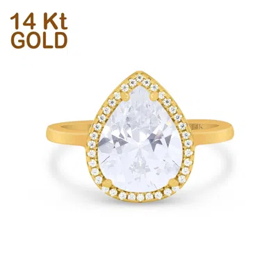Pre-owned Blueappleco 14k Yellow Gold Halo Teardrop Pear Bridal Simulated Cz Wedding Engagement Ring In Silver
