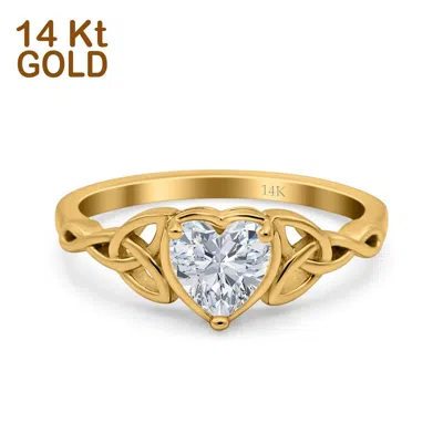 Pre-owned Blueappleco 14k Yellow Gold Heart Celtic Wedding Promise Ring Simulated Cubic Zirconia In Silver