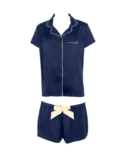 Bluebella Abigail Luxury Satin Short Set Navy Blue/cream