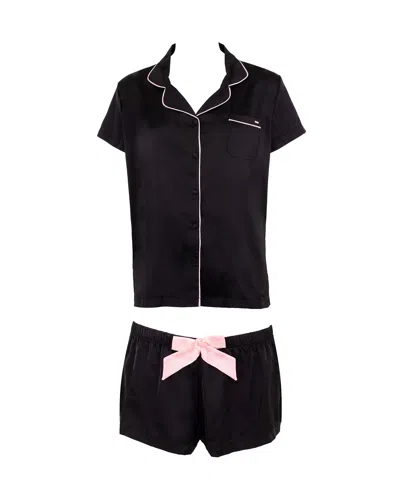Bluebella Abigail Shirt And Short Set Black/pale Pink In Multi