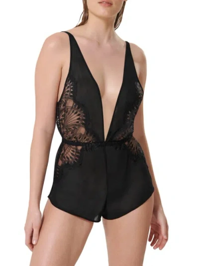 Bluebella Womens Black Augusta Floral-lace Recycled-polyester Satin Body