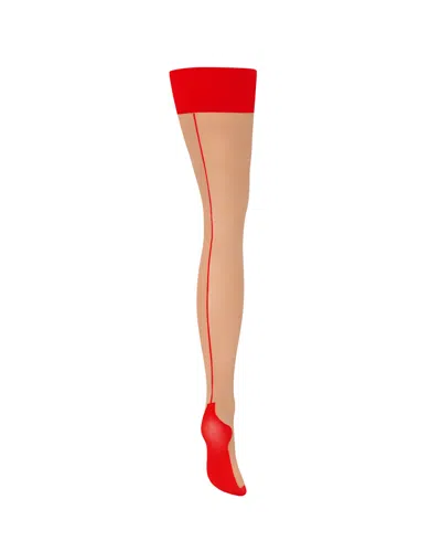 Bluebella Back Seam Leg/plain Top Stockings Sheer/red