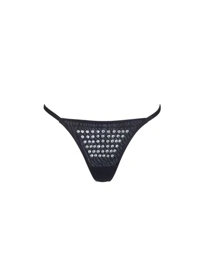 Bluebella Bb X Ashish Silver Diamante Satin And Mesh Thong In Black
