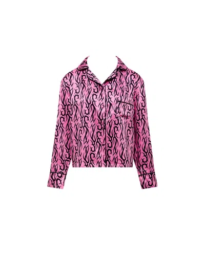 Bluebella Bb X Ashley Williams Tattoo Print Luxury Satin Shirt In Pink