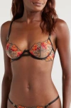 Bluebella Calista Delicate Floral Lace Non Padded Balconette Bra In Red And Black In Black
