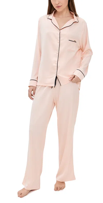 Bluebella Claudia Luxury Satin Long Pyjama Set Pale Pink/black