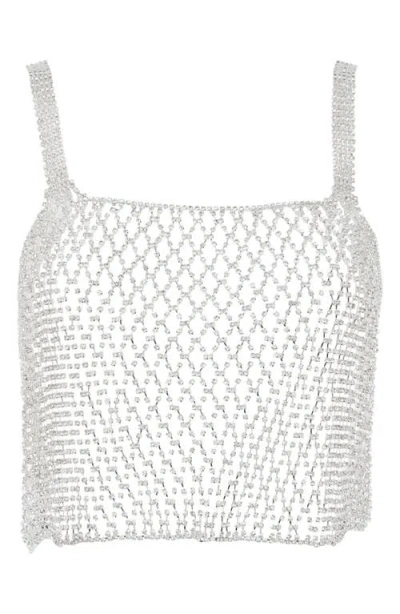 Bluebella Elsa Embellished Lattice Rhinestone Cropped Camisole In Silver/clear