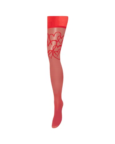 Bluebella Hearts Leg/plain Top Hold Ups In Red
