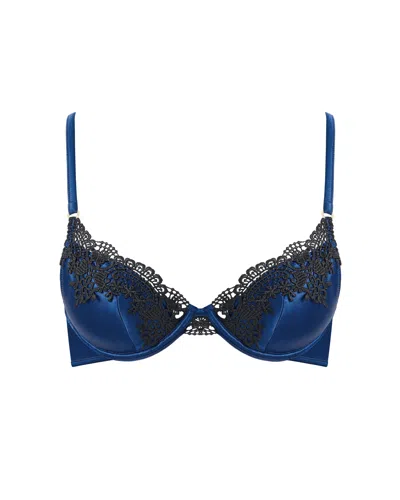 Bluebella Ida Luxury Satin Moulded Bra Navy Peony/black In Blue
