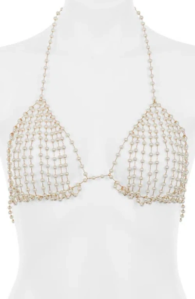 Bluebella Imitation Pearl Halter Bralette In Pearl Collection