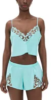 Bluebella Leonora Luxury Satin Cami And Short Set Island Paradise Blue/sheer In Blue