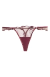 Bluebella Marabel Embroidered Stretch Mesh Thong In Burgundy